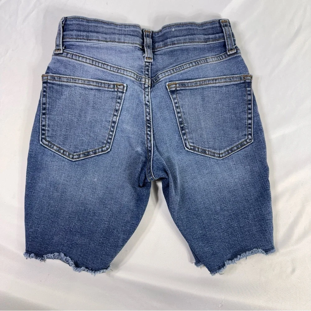 Old Navy Girl’s Distressed Slim Built-In Tough Blue Denim Bermuda Cutoff Shorts